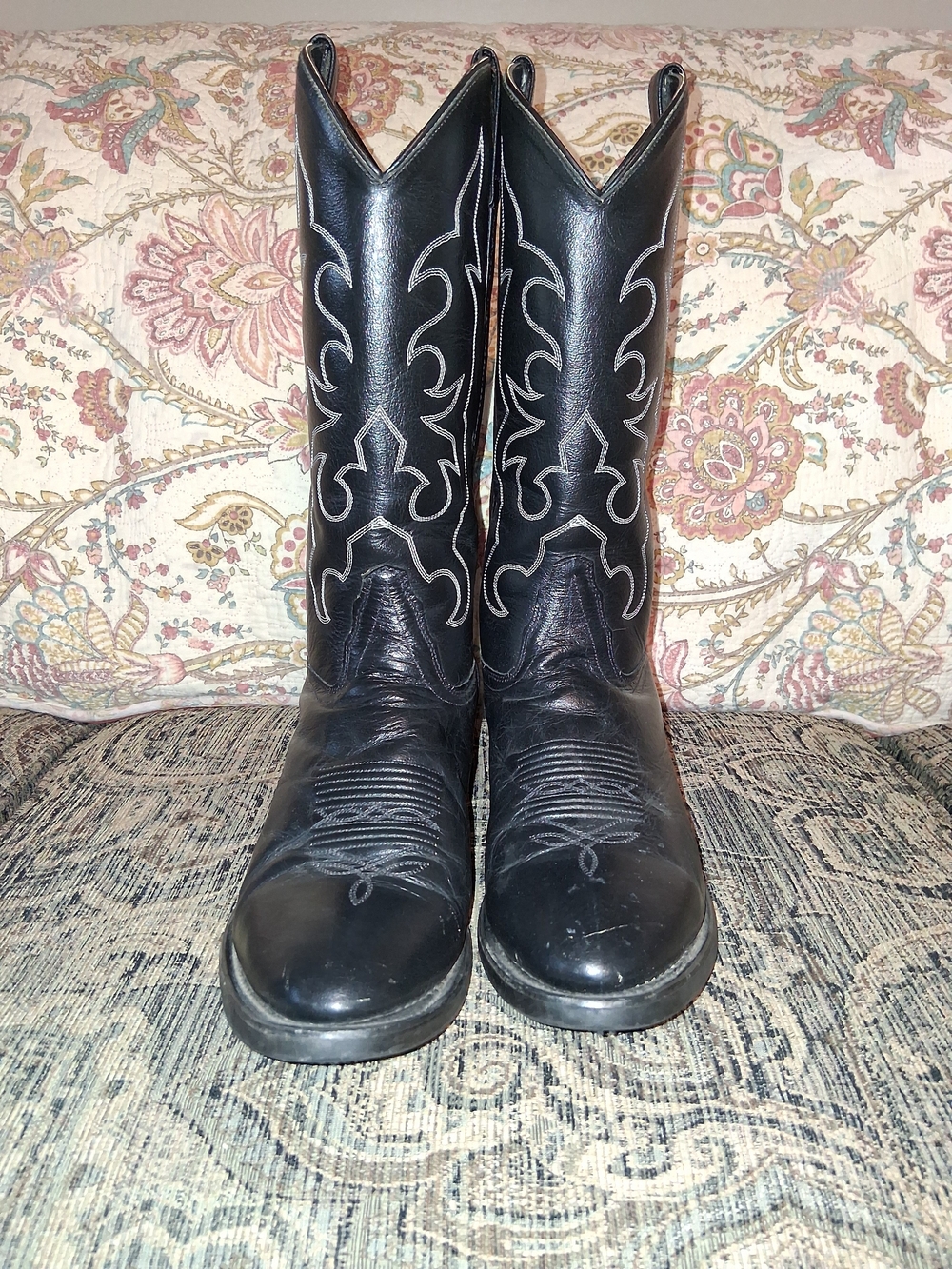 Men's OLD WEST Black Leather Western Cowboy Boots 10.5 EE - Picture 3 of 5